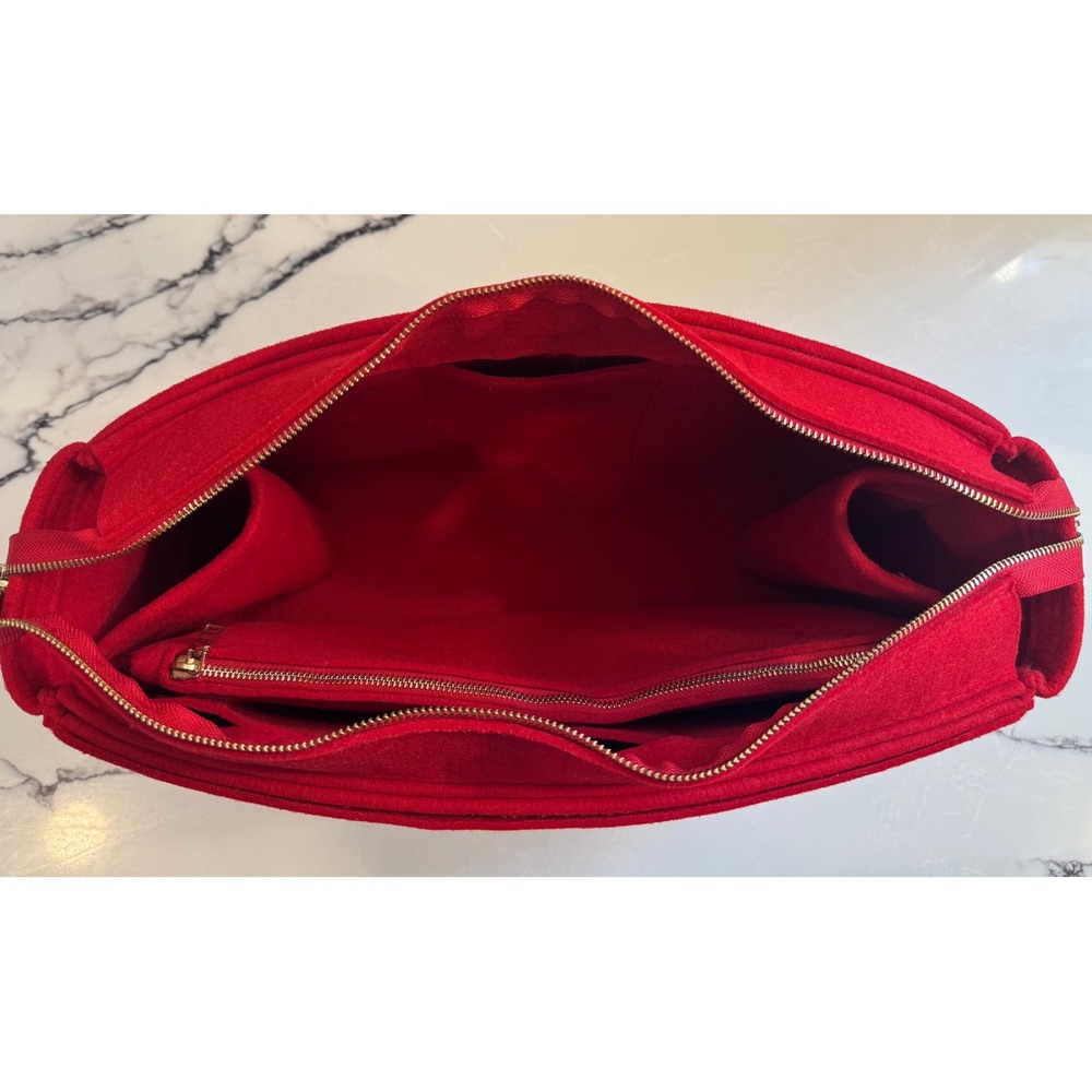 Joyinbag Red Felt Purse Organizer Insert for Tote Handbag w/ Zipper Pouch & Top - Picture 4 of 4